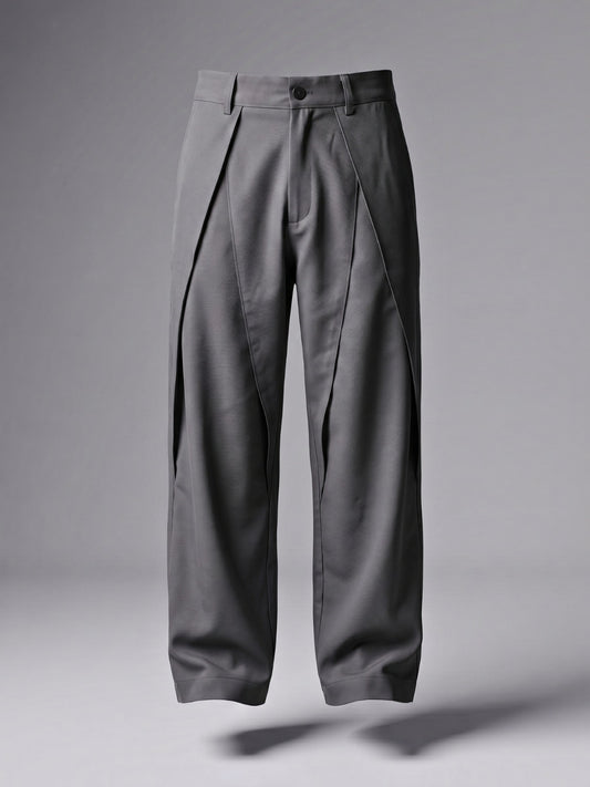 Gray Pleated Wide-Leg Trouser Pant