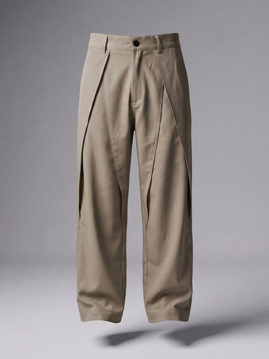 Taupe Pleated Wide-Leg Trouser Pant