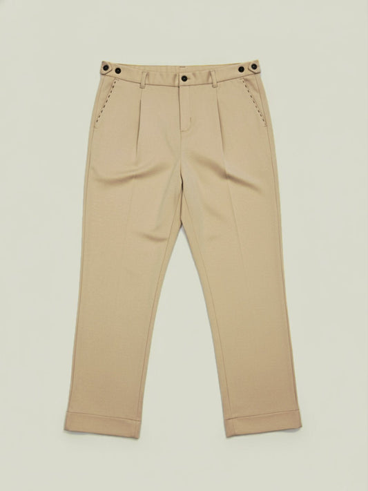 Beige Adjustable Pleated Pant - Number3Clothing
