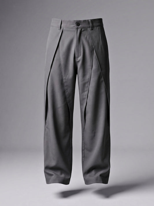 Gray Pleated Wide-Leg Trouser Pant - Number3Clothing