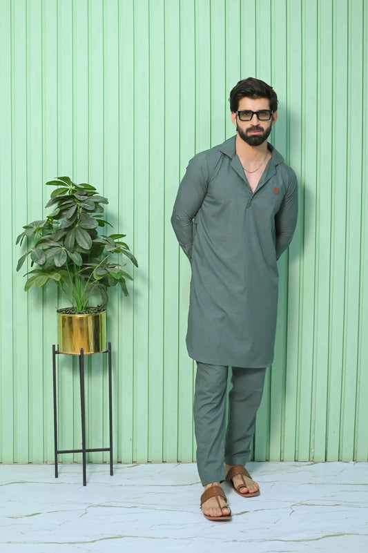 Jade Cuban Collar Kurta Trouser - Number3Clothing