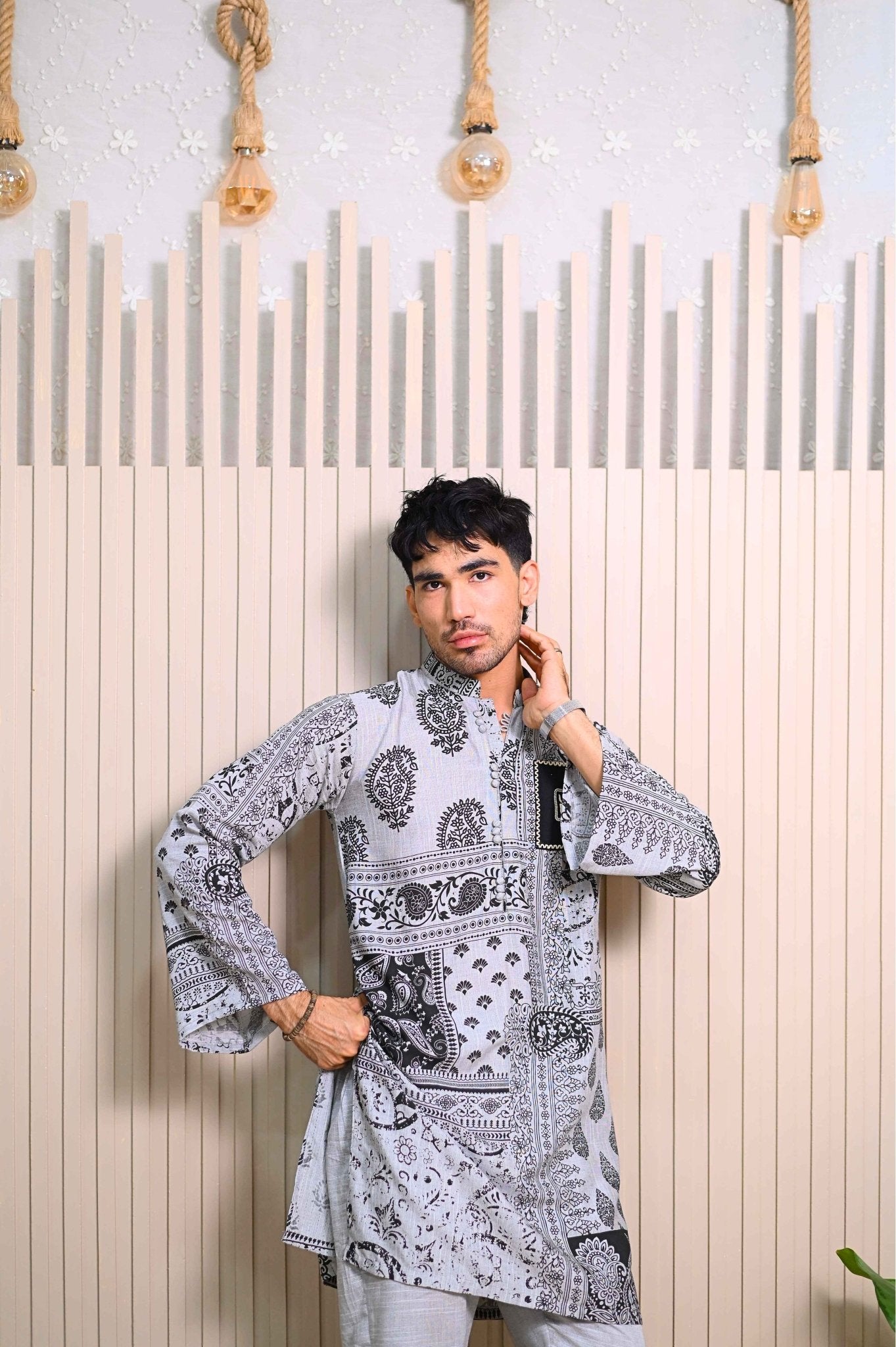 Naqoosh - Smoke Kurta Trouser - Number3Clothing Naqoosh - Smoke Kurta Trouser - Number3Clothing