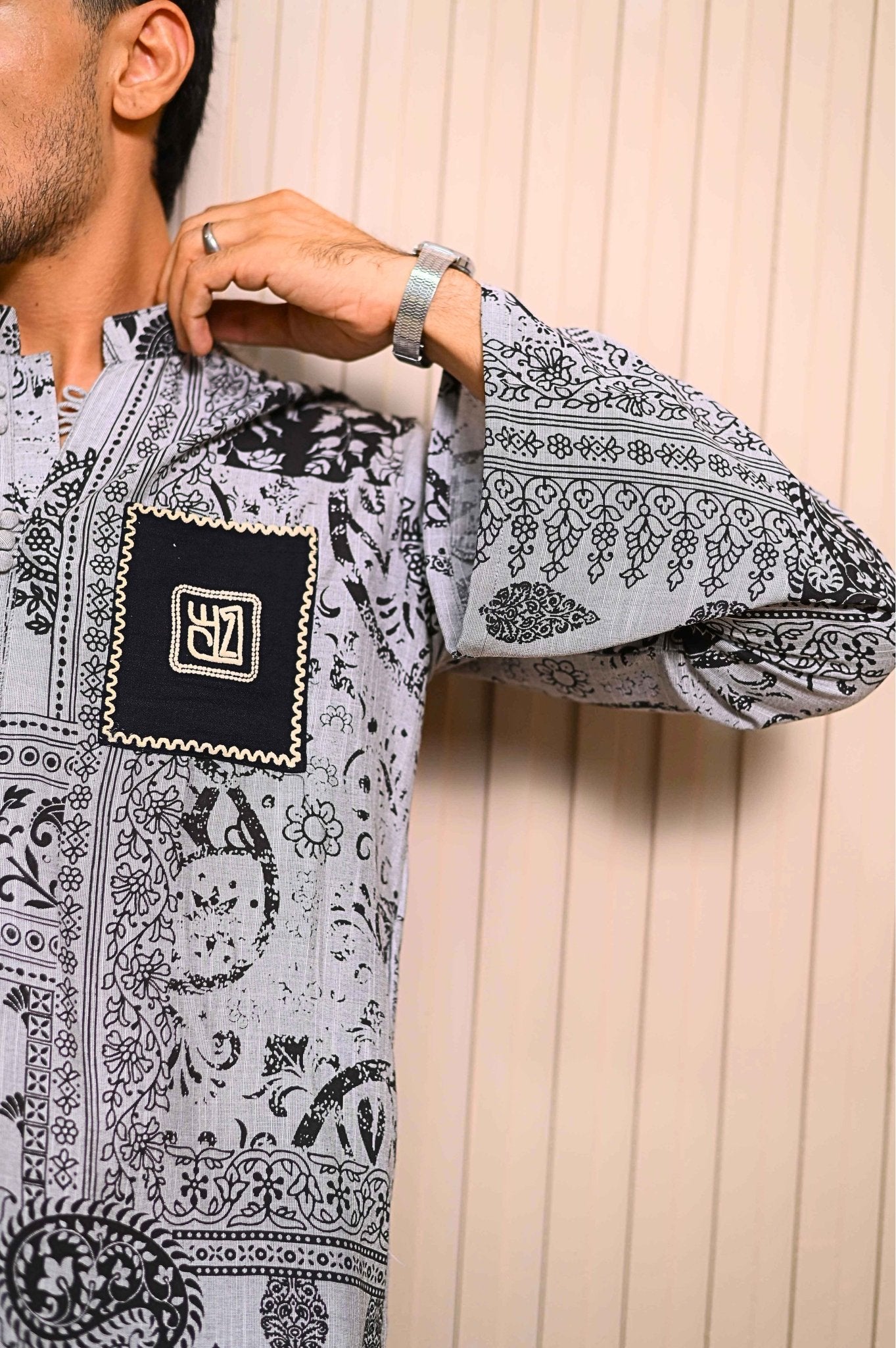 Naqoosh - Smoke Kurta Trouser - Number3Clothing Naqoosh - Smoke Kurta Trouser - Number3Clothing