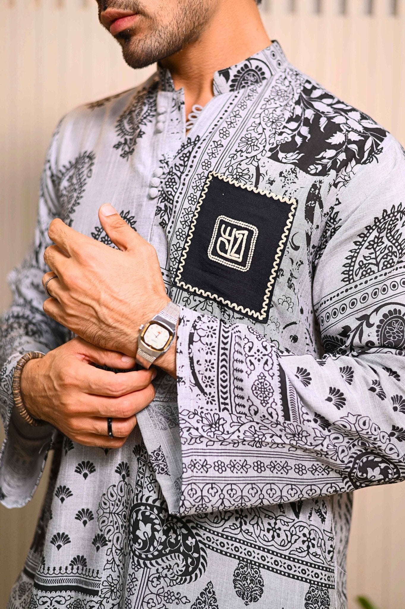 Naqoosh - Smoke Kurta Trouser - Number3Clothing Naqoosh - Smoke Kurta Trouser - Number3Clothing