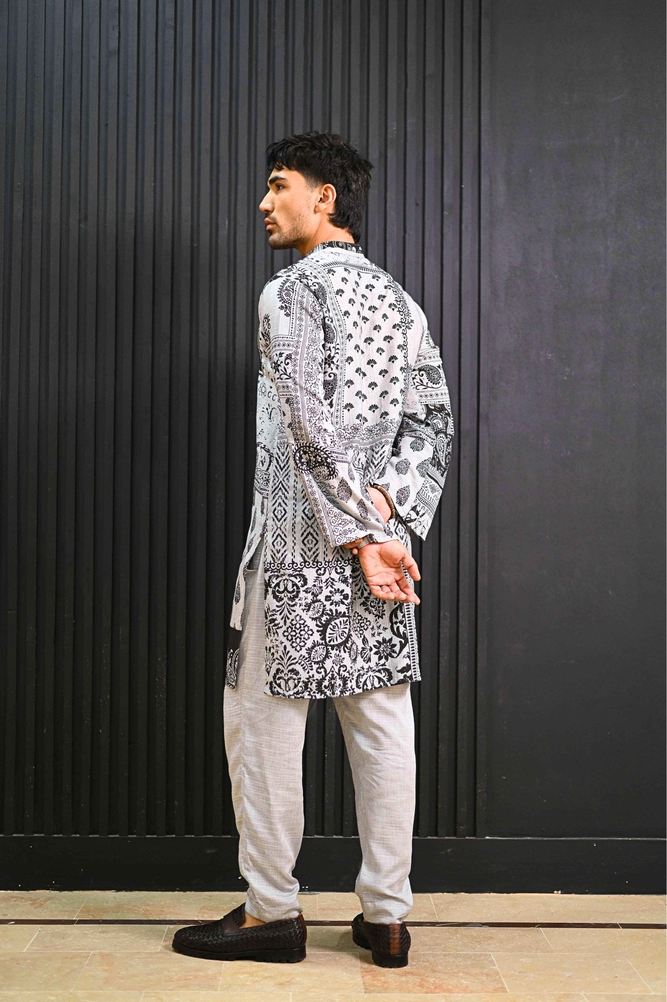 Naqoosh - Smoke Kurta Trouser - Number3Clothing Naqoosh - Smoke Kurta Trouser - Number3Clothing