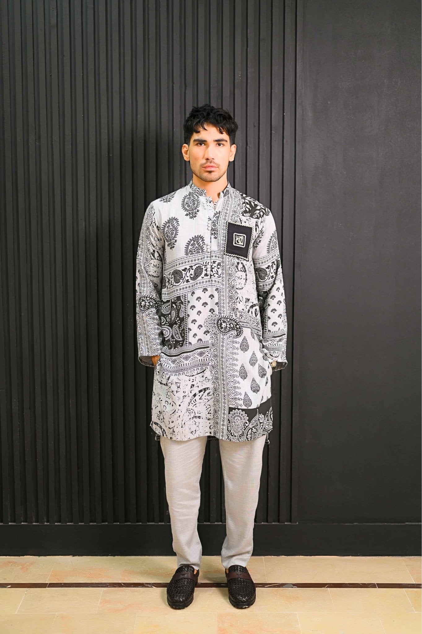 Naqoosh - Smoke Kurta Trouser - Number3Clothing Naqoosh - Smoke Kurta Trouser - Number3Clothing