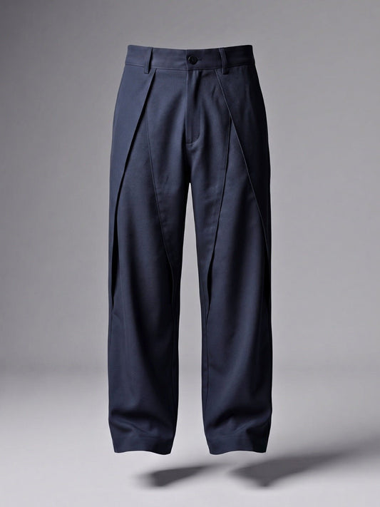 Navy Pleated Wide-Leg Trouser Pant - Number3Clothing