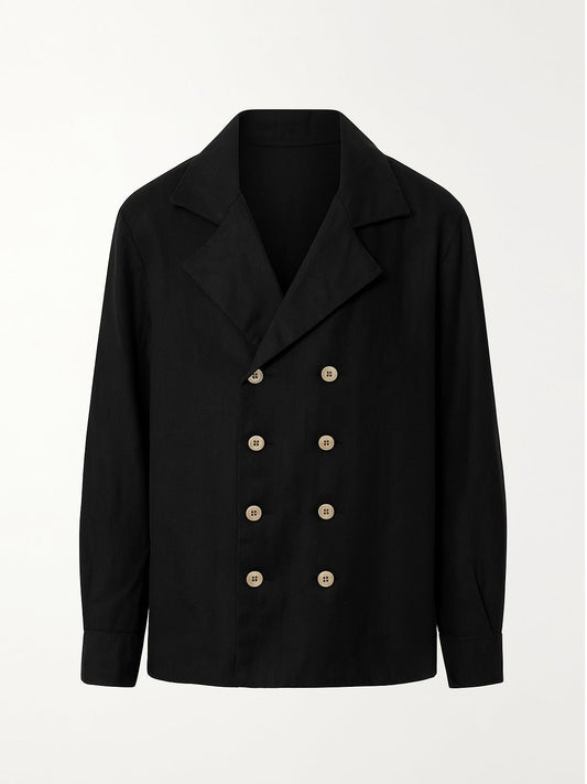 Noir Riviera Double - Breasted Linen Shirt - Number3Clothing