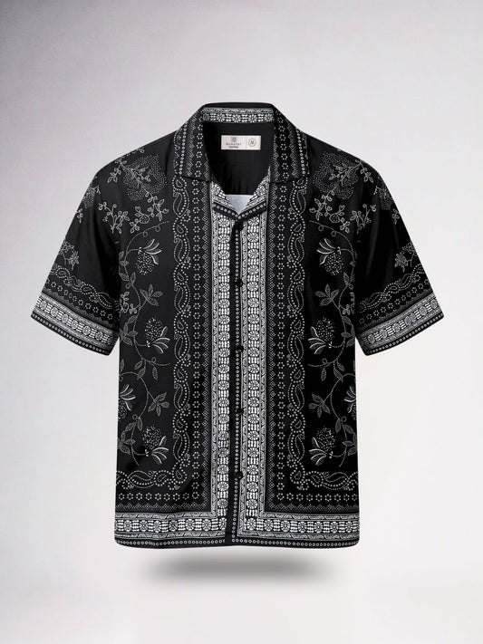 Bandana Print Cuban Collar Shirt