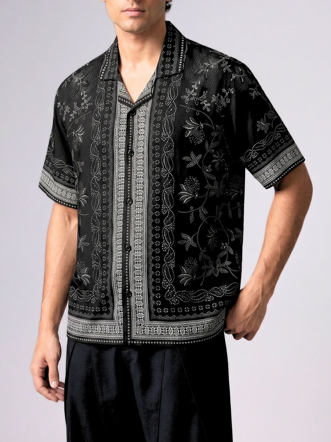 Bandana Print Cuban Collar Shirt