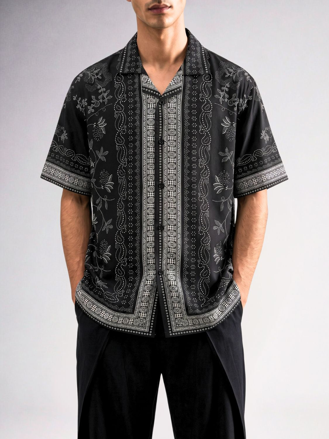 Bandana Print Cuban Collar Shirt