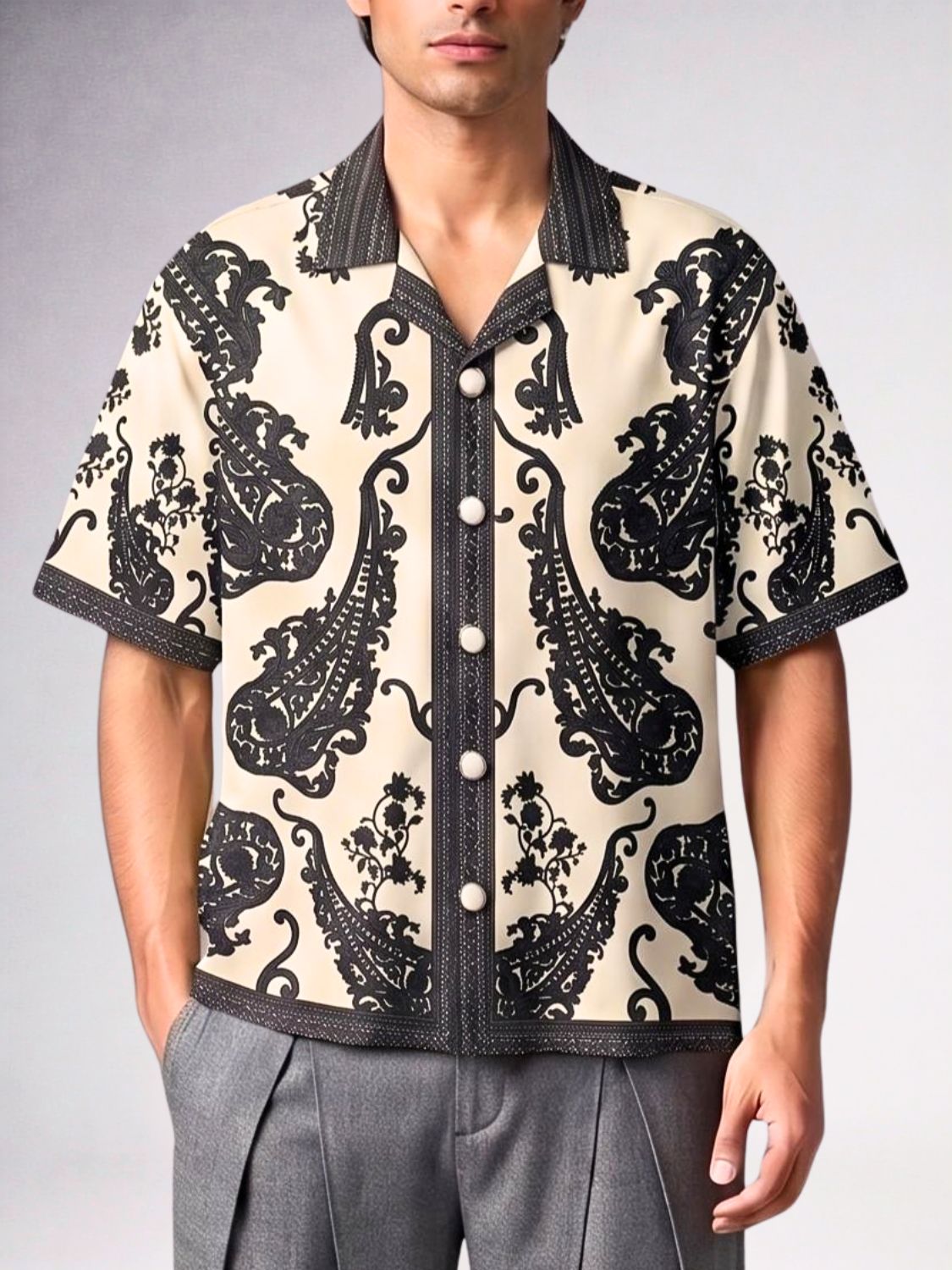 Imperial Crest Printed Cuban Collar Shirt