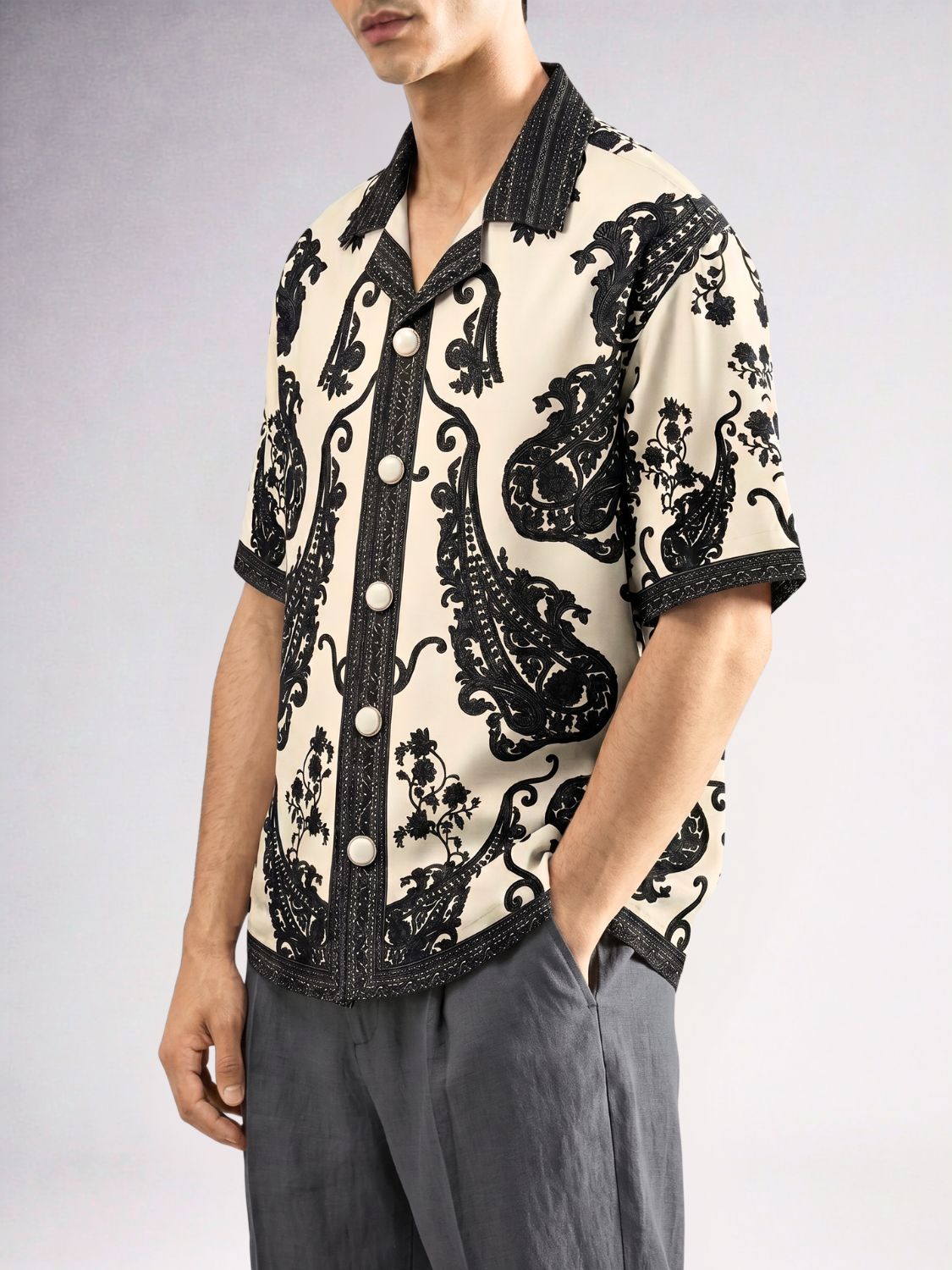 Imperial Crest Printed Cuban Collar Shirt