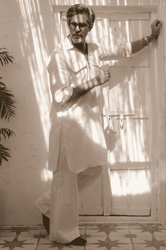 Asfar -Ivory Cuban Kurta Trouser: