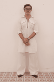 Asfar -Ivory Cuban Kurta Trouser: