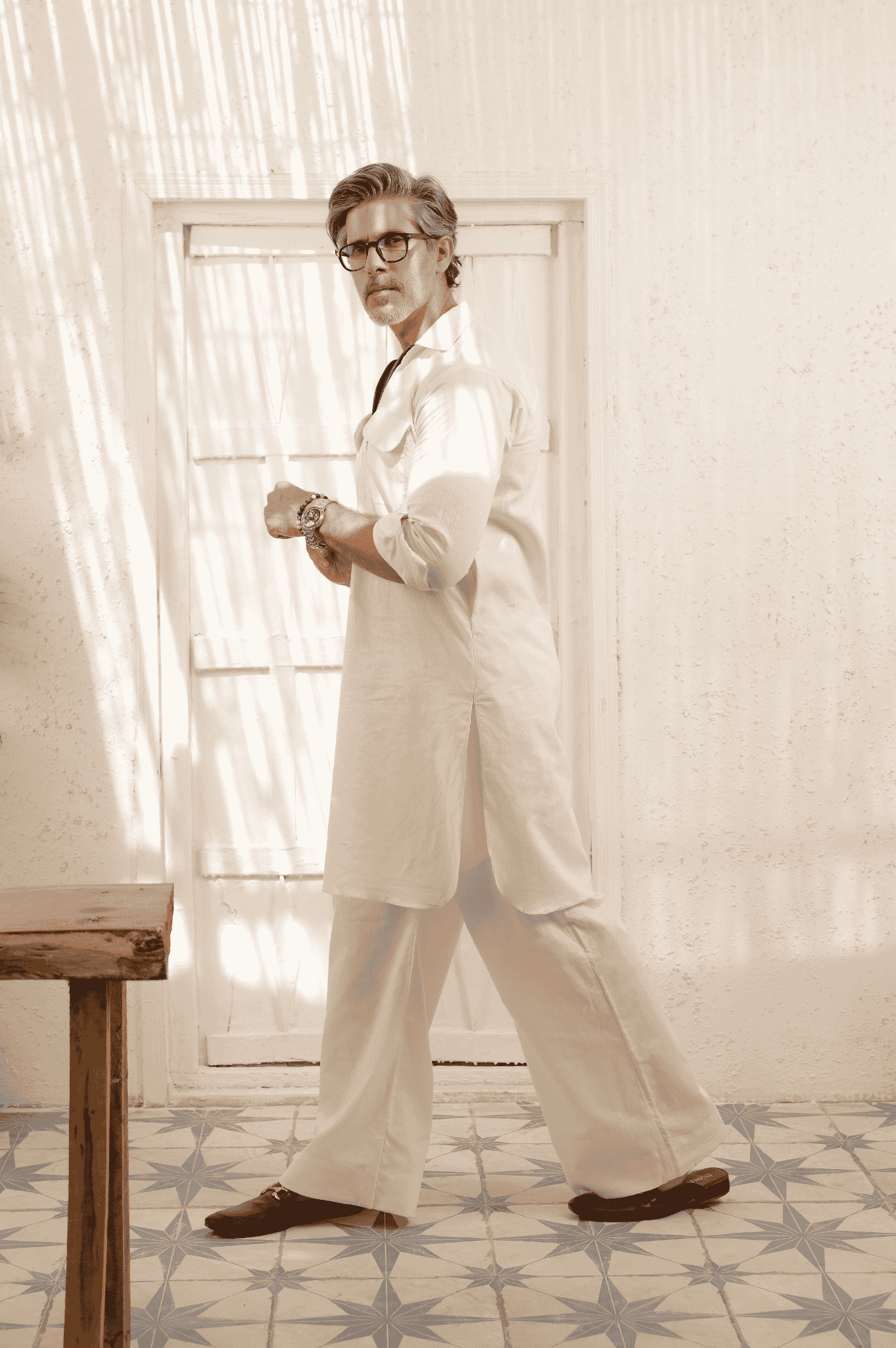 Asfar -Ivory Cuban Kurta Trouser: