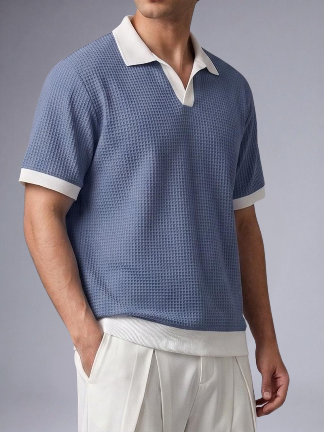 Dusty Blue Oxford Waffle Knit polo