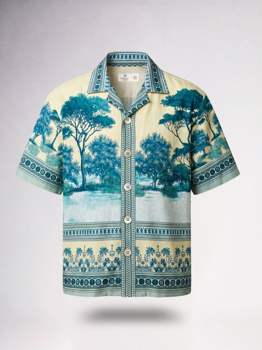 Bleu Jardin Printed Cuban Collar Shirt
