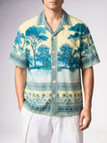 Bleu Jardin Printed Cuban Collar Shirt