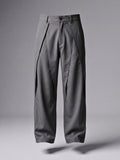 Gray Pleated Wide-Leg Trouser Pant