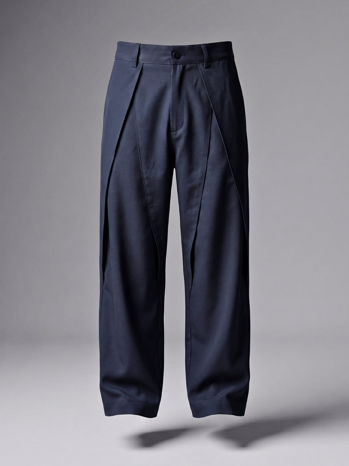 Navy Pleated Wide-Leg Trouser Pant