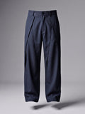 Navy Pleated Wide-Leg Trouser Pant
