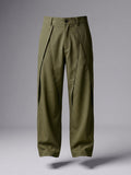 Olive Pleated Wide-Leg Trouser Pant