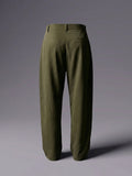 Olive Pleated Wide-Leg Trouser Pant