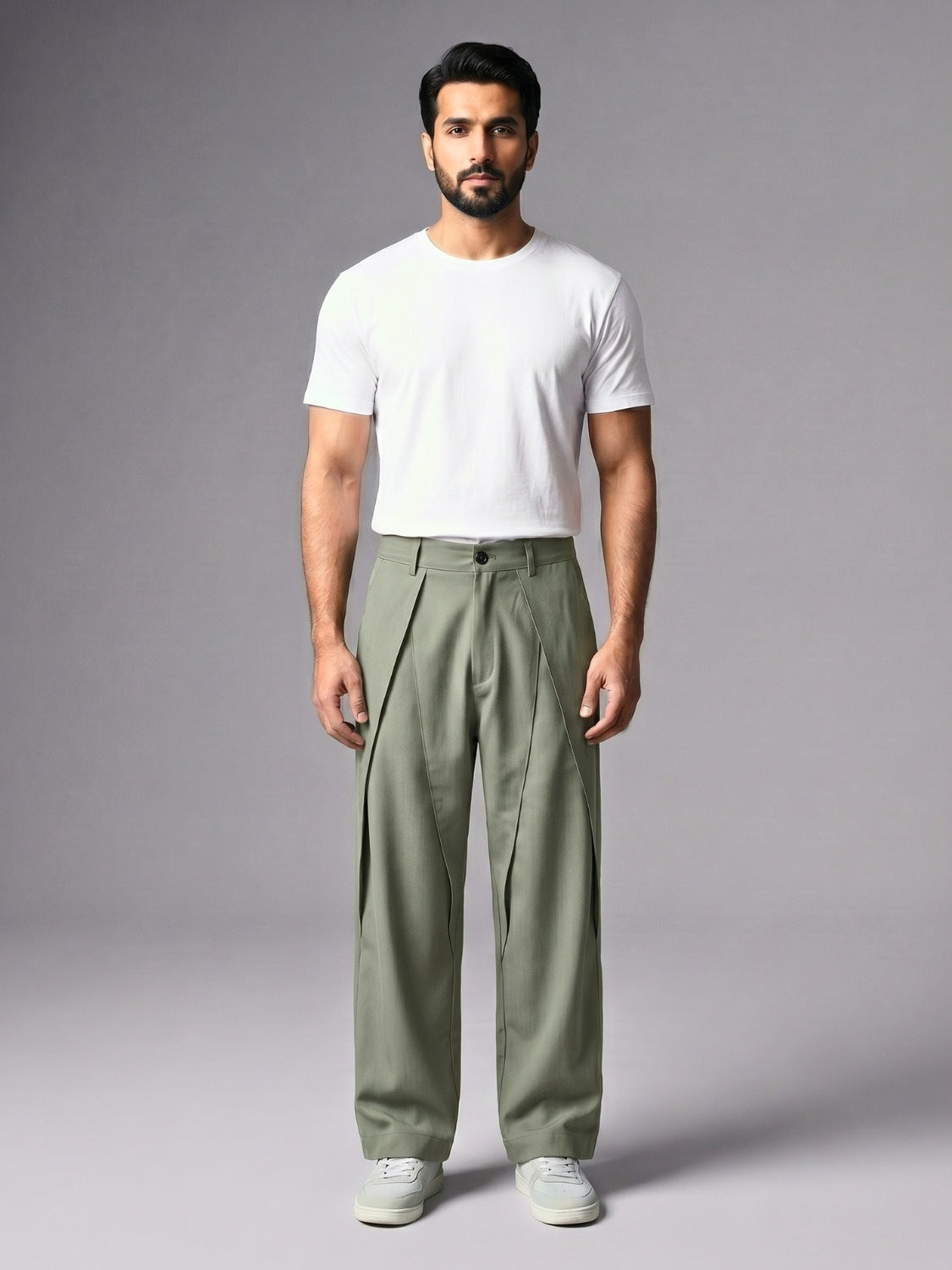 Sage Pleated Wide-Leg Trouser Pant