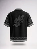 Men Paisley Bandana Print Cuban Collar Shirt Fabric Texture Detail - Number 3
