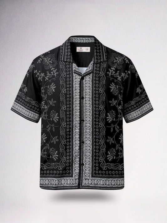Bandana Print Cuban Collar Shirt - Number3Clothing