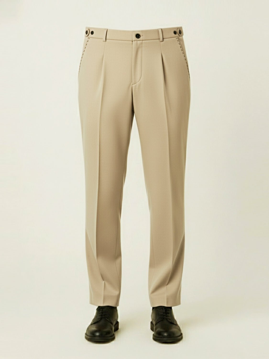 Beige Adjustable Pleated Pant - Number3Clothing