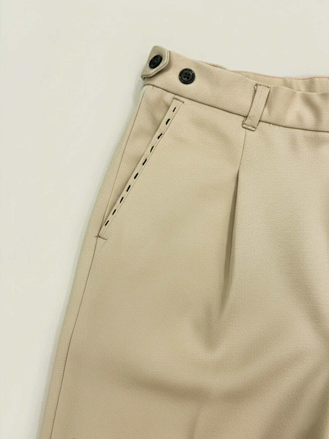 Beige Adjustable Pleated Pant - Number3Clothing