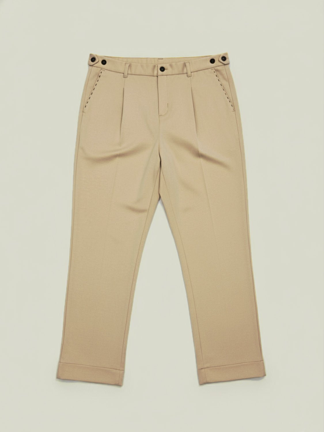 Beige Adjustable Pleated Pant - Number3Clothing