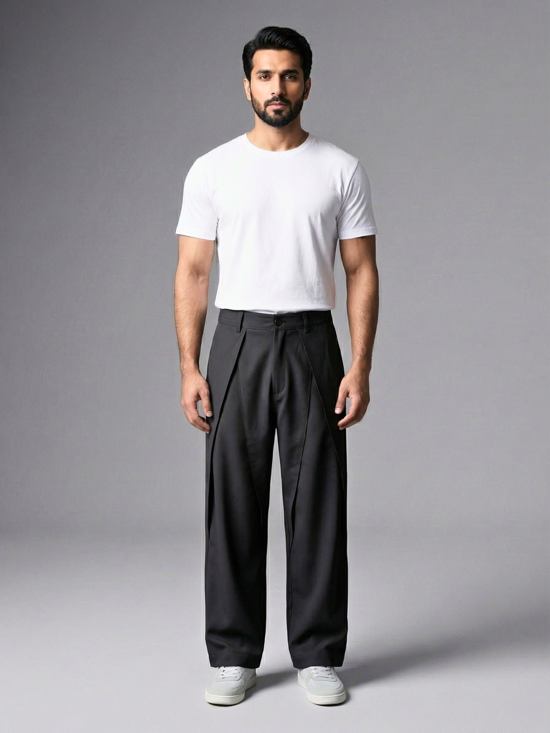Black Pleated Wide - Leg Trouser Pant - Number3Clothing