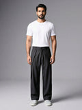 Black Pleated Wide - Leg Trouser Pant - Number3Clothing