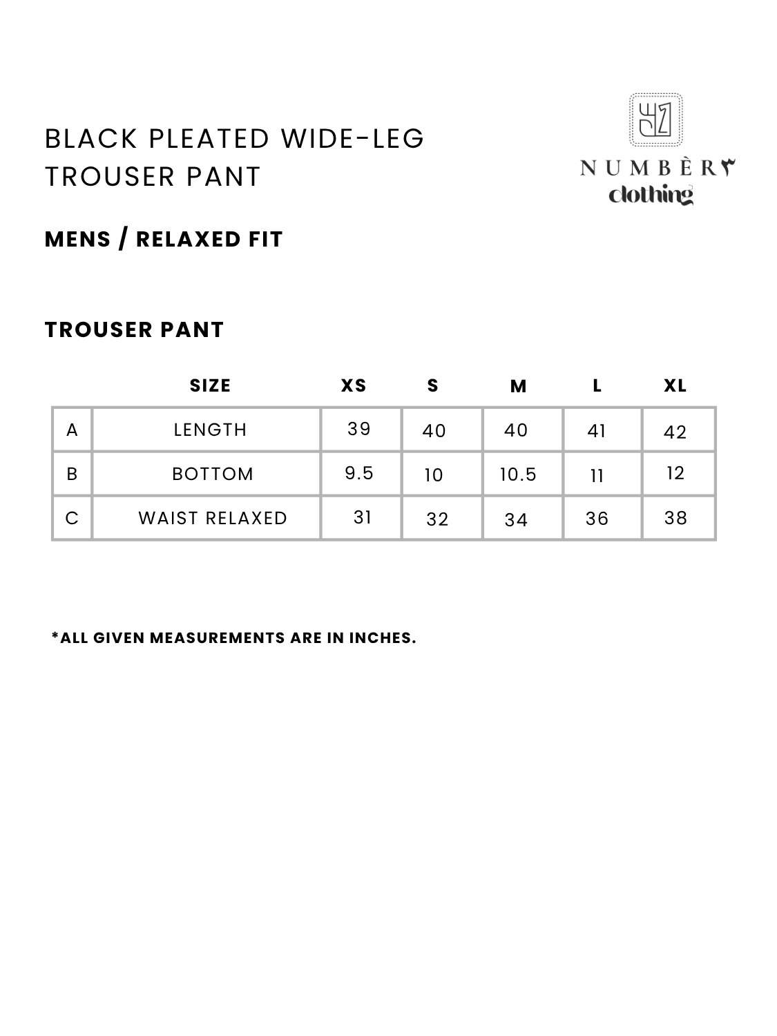 Black Pleated Wide - Leg Trouser Pant - Number3Clothing