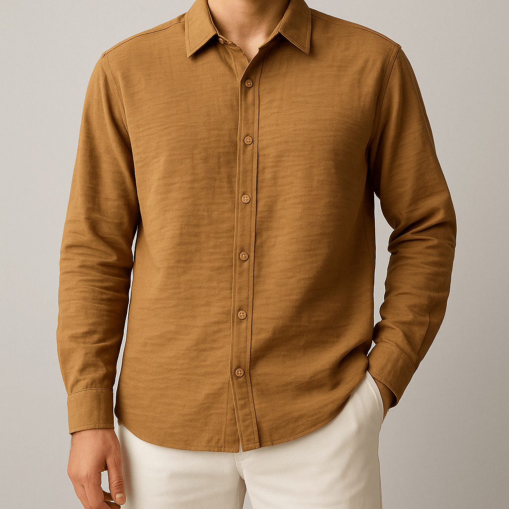 Camel Brown Textured Shirt - Number3Clothing