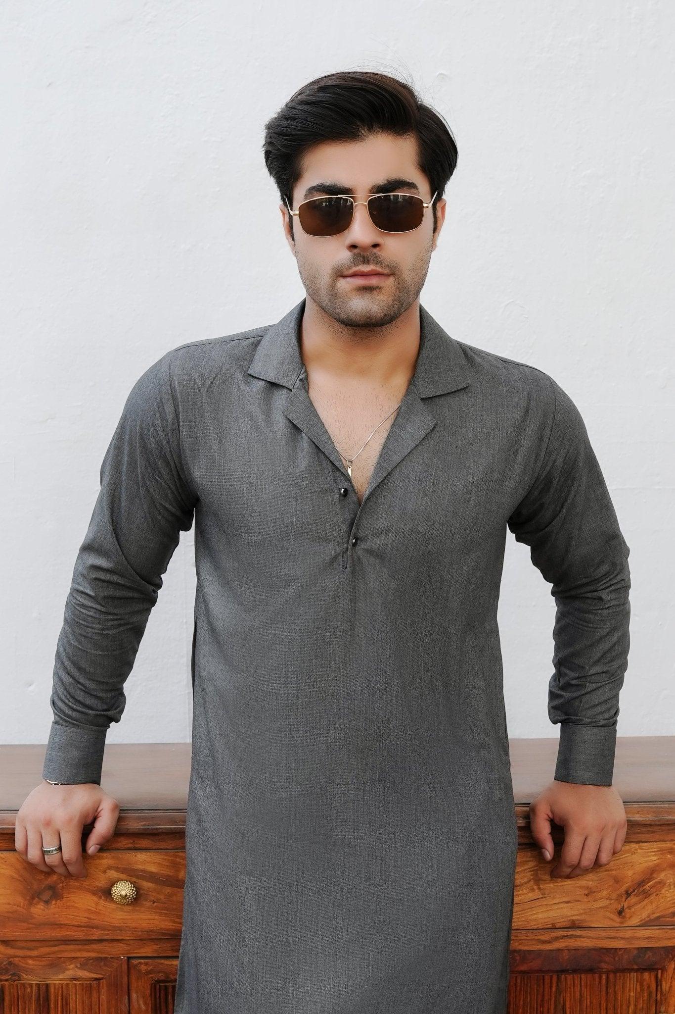 Charcoal Gray Cuban Collar - Number3Clothing