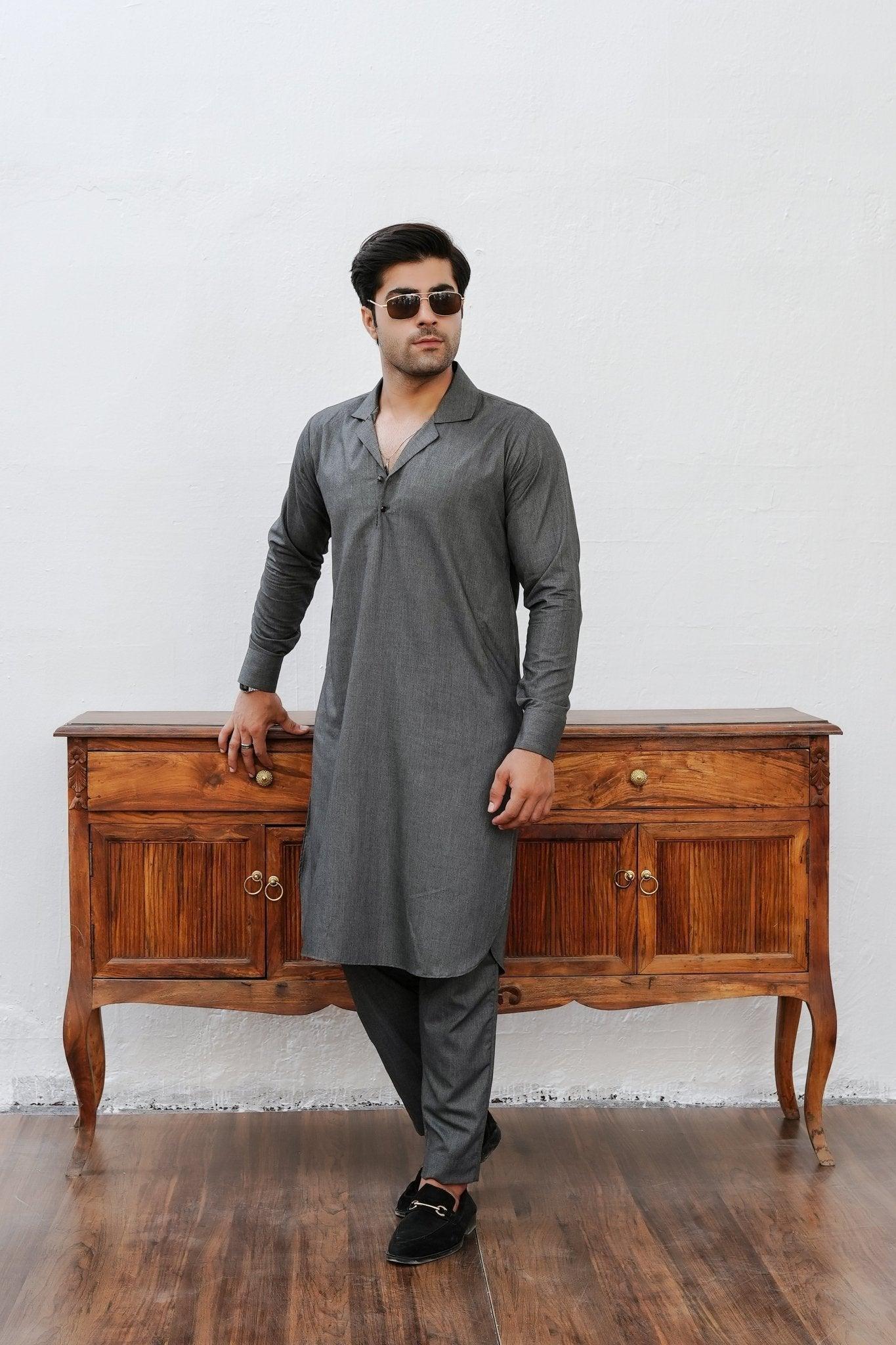 Charcoal Gray Cuban Collar - Number3Clothing