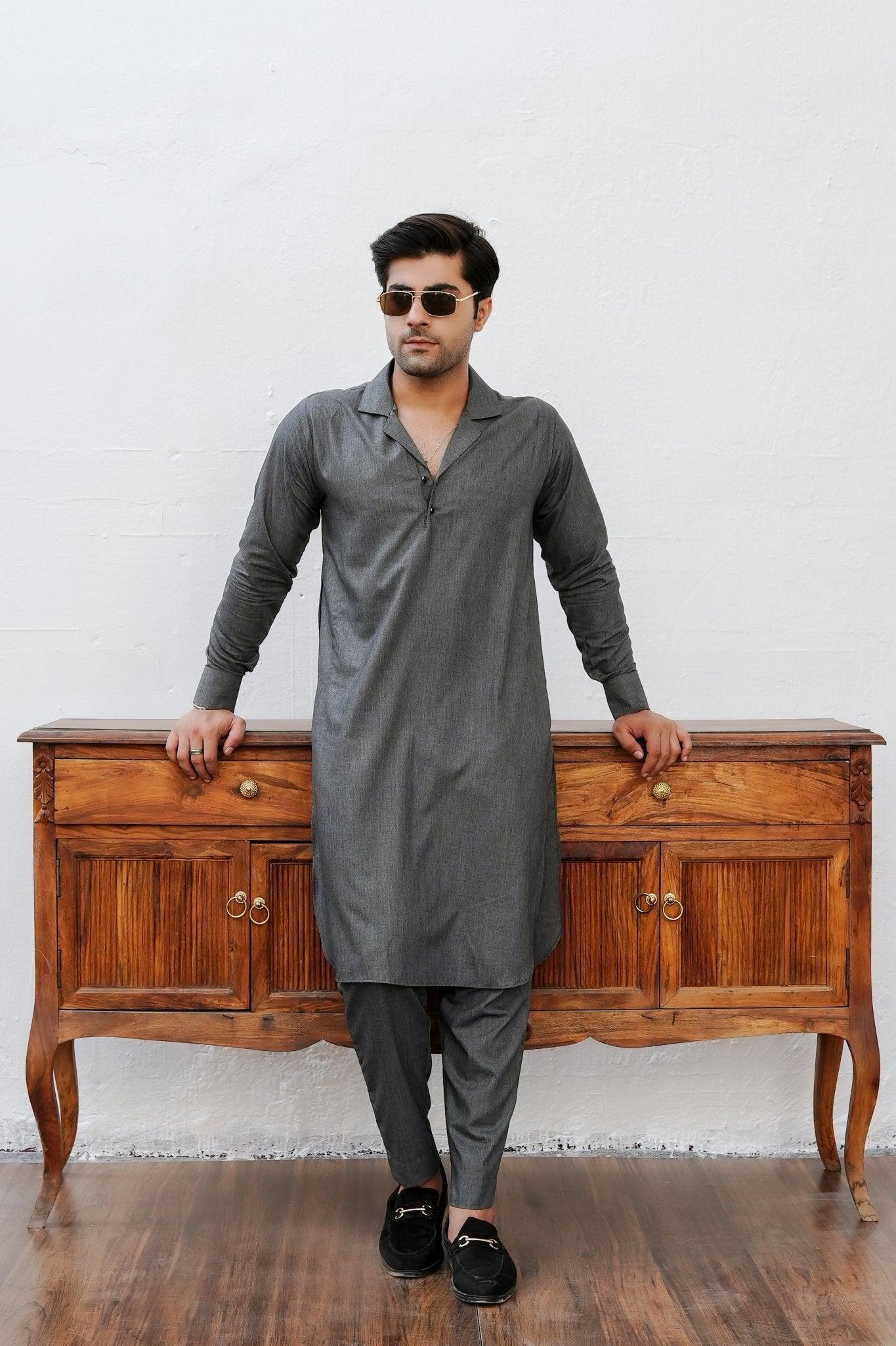 Charcoal Gray Cuban Collar - Number3Clothing