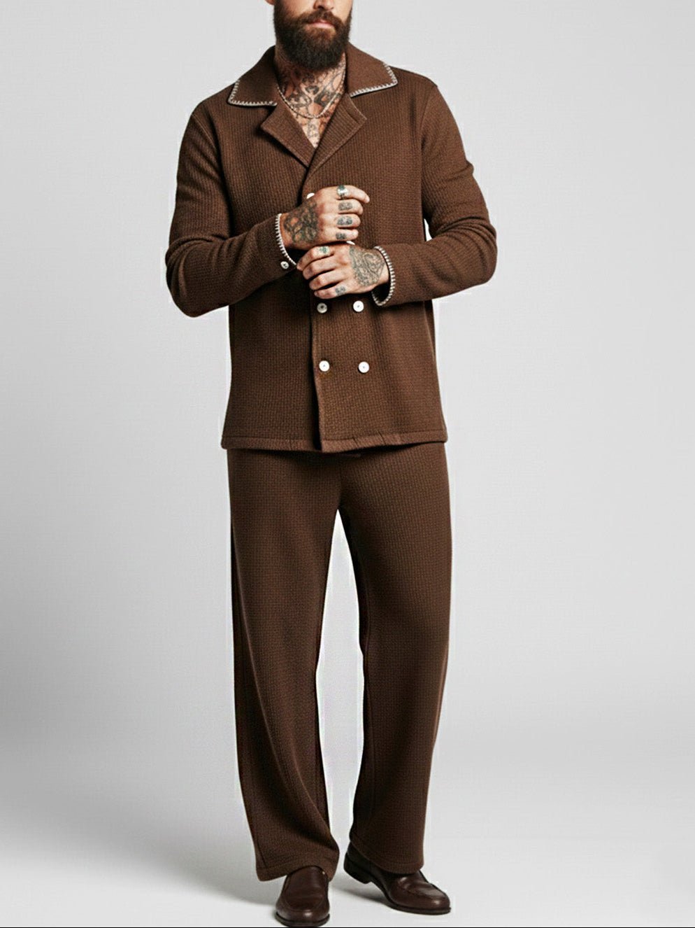 Cocoa Waffle Textured Shirt - Number3Clothing