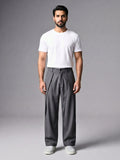 Gray Pleated Wide-Leg Trouser Pant - Number3Clothing