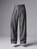 Gray Pleated Wide-Leg Trouser Pant - Number3Clothing