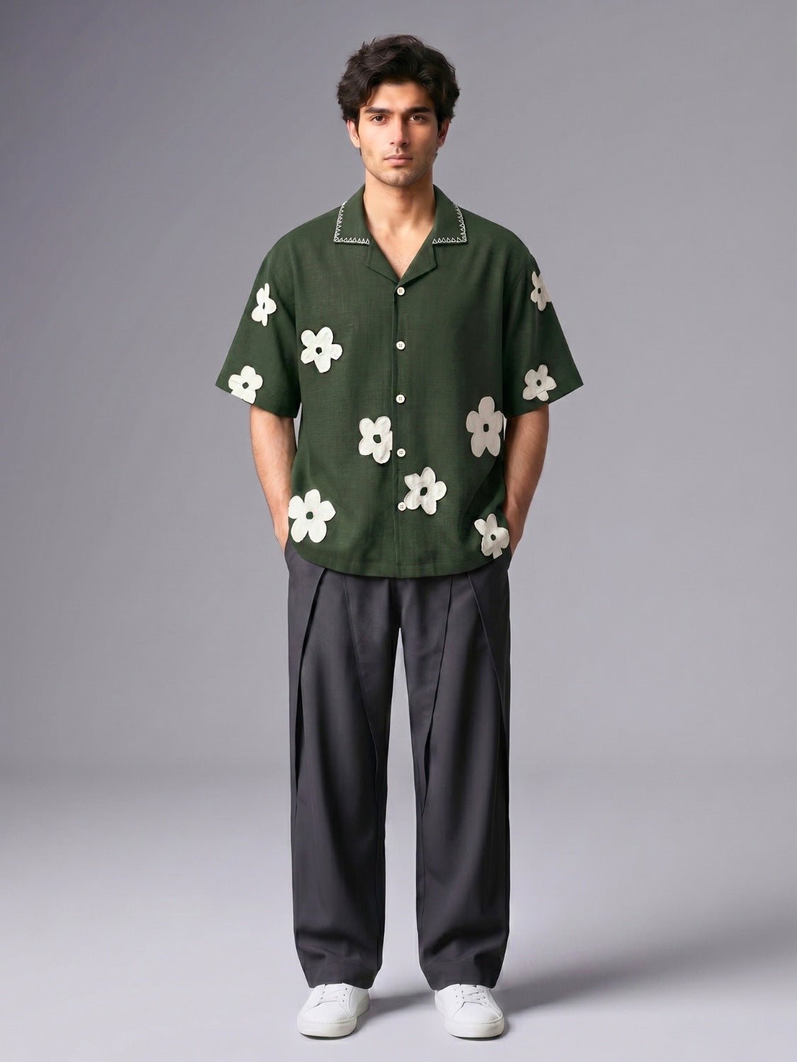 Jade Resort Patch Cuban Shirt - Number3Clothing