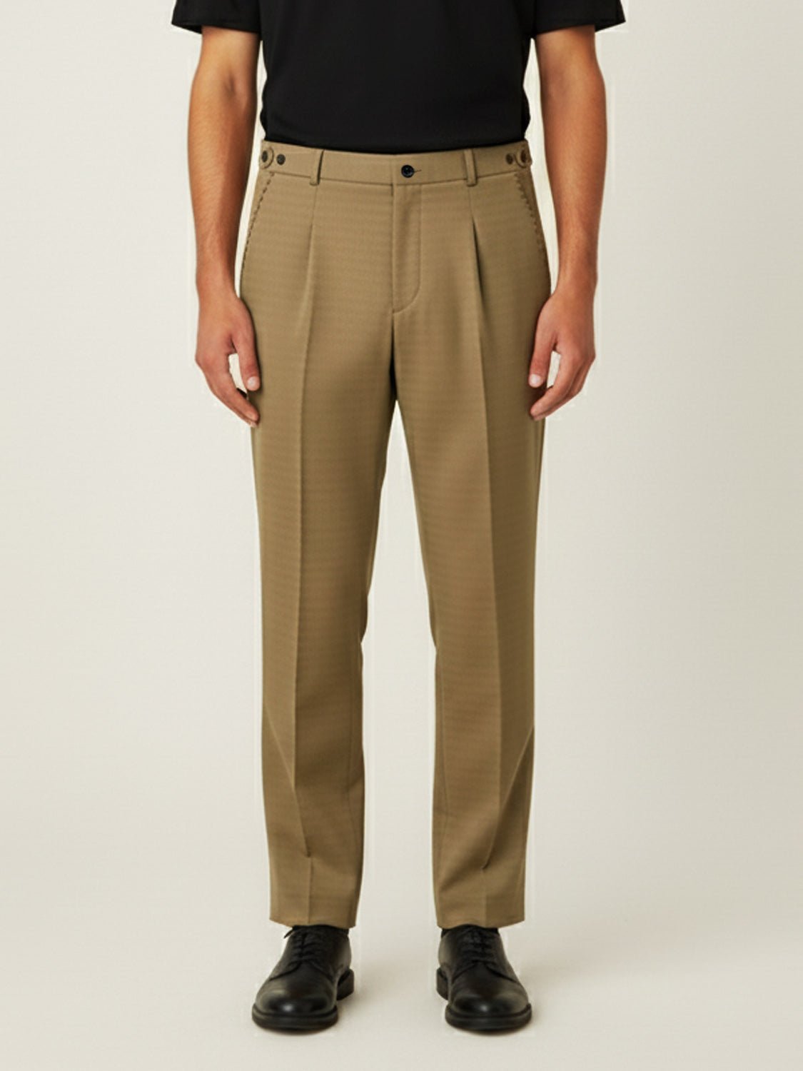 Khaki Adjustable Pleated Pant - Number3Clothing