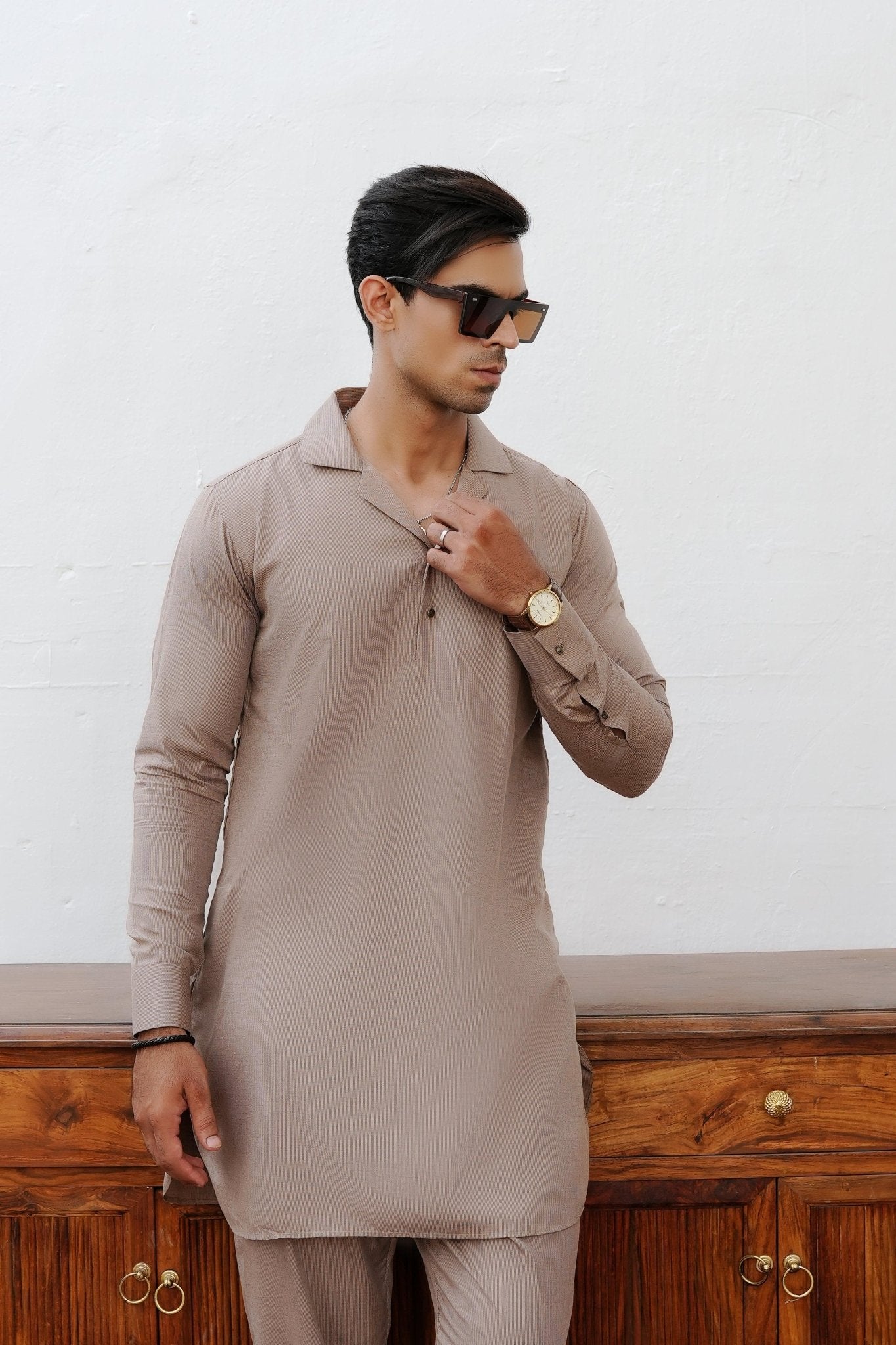 Khaki Brown Cuban Collar - Number3Clothing