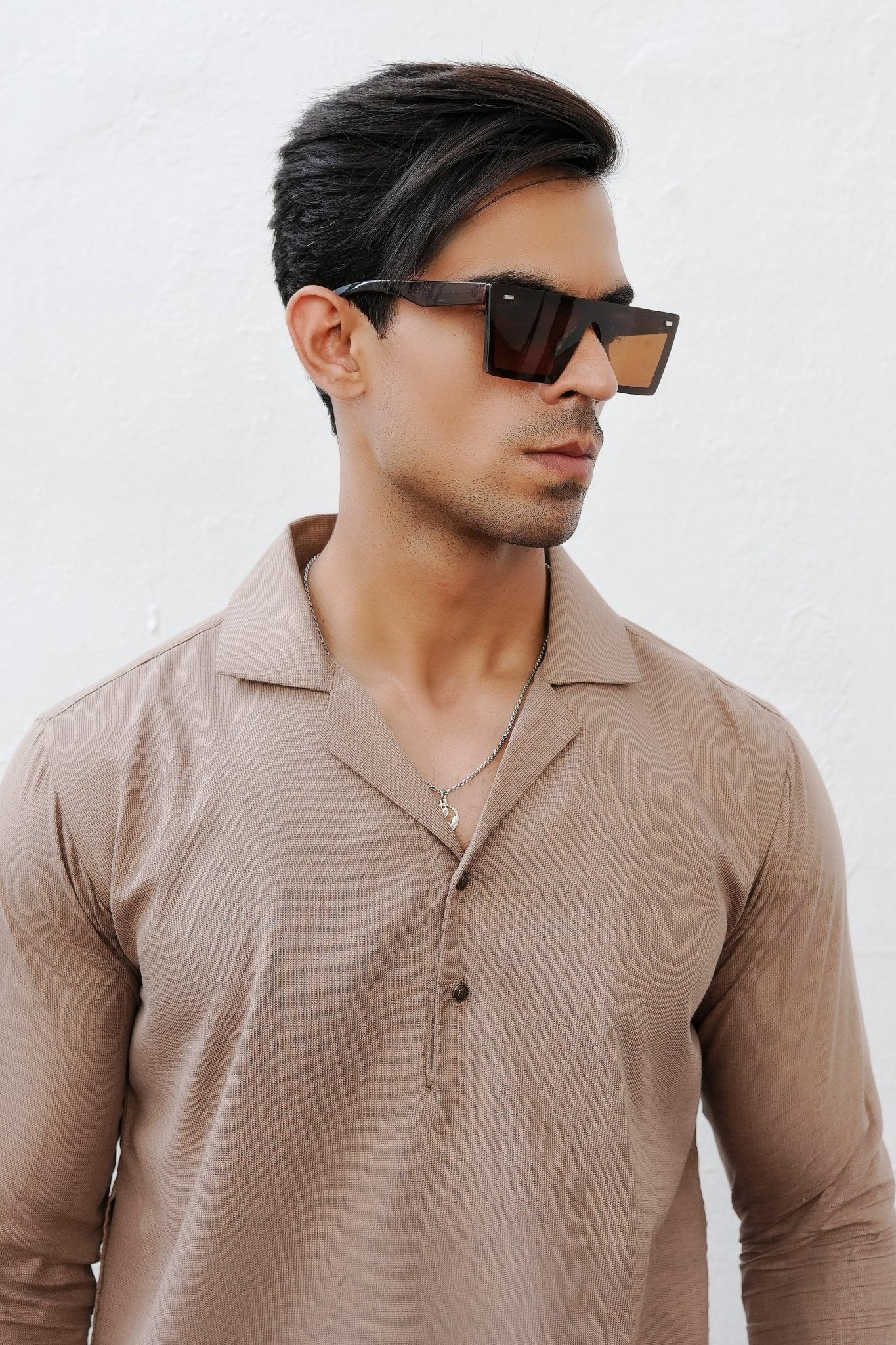 Khaki Brown Cuban Collar - Number3Clothing