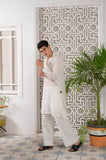 Nazm - Textured White Cuban Kurta Trouser - Number3Clothing