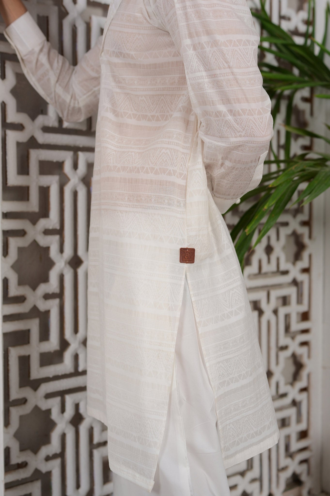 Nazm - Textured White Cuban Kurta Trouser - Number3Clothing